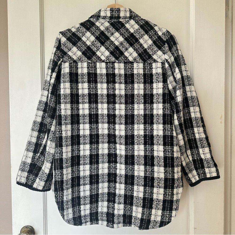 Zara Basic Black And White Button Up Check Oversh… - image 5